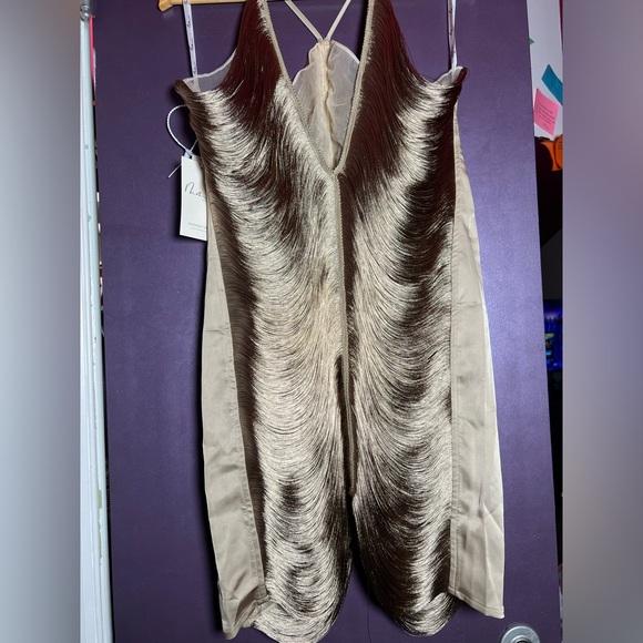 Halterneck Fringe Mini Dress In Olive — XL - Picture 4 of 11